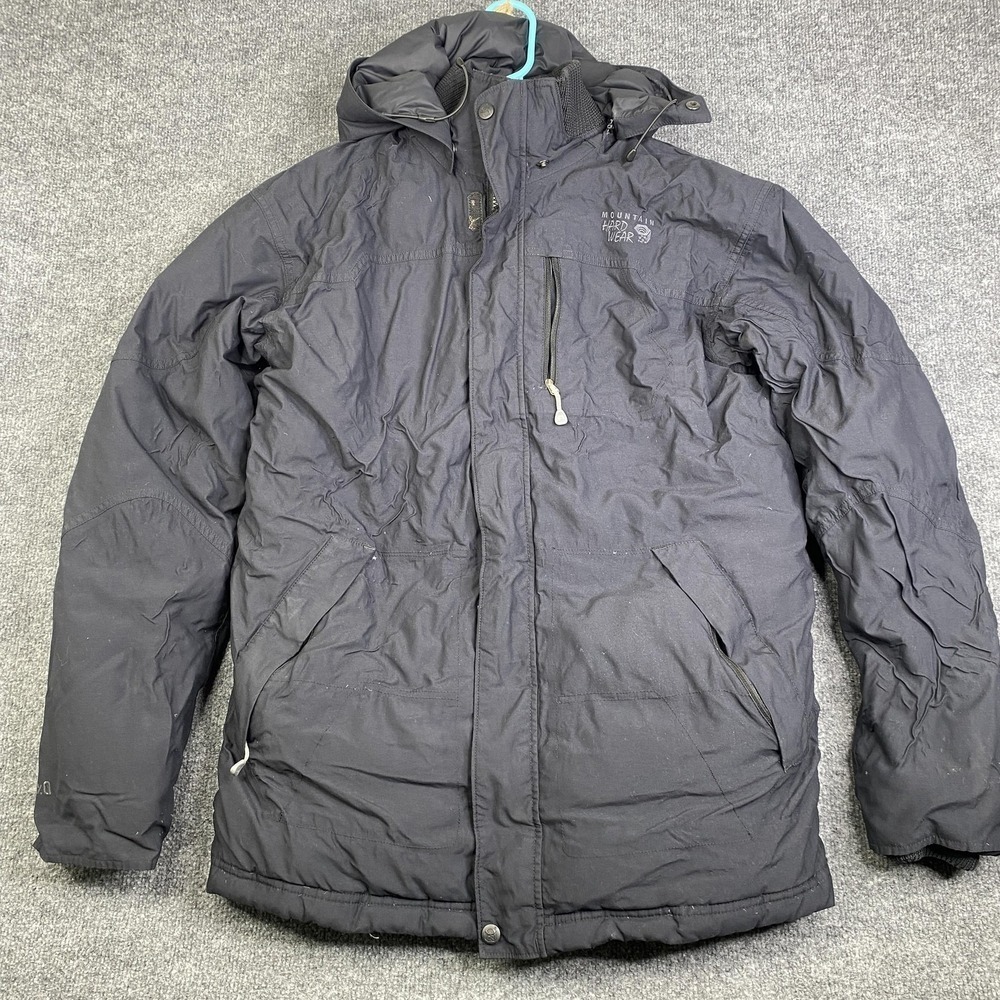Mountain Hardwear Jacket Mens Medium Black DRY.Q Down Parka Hooded Ski Winter